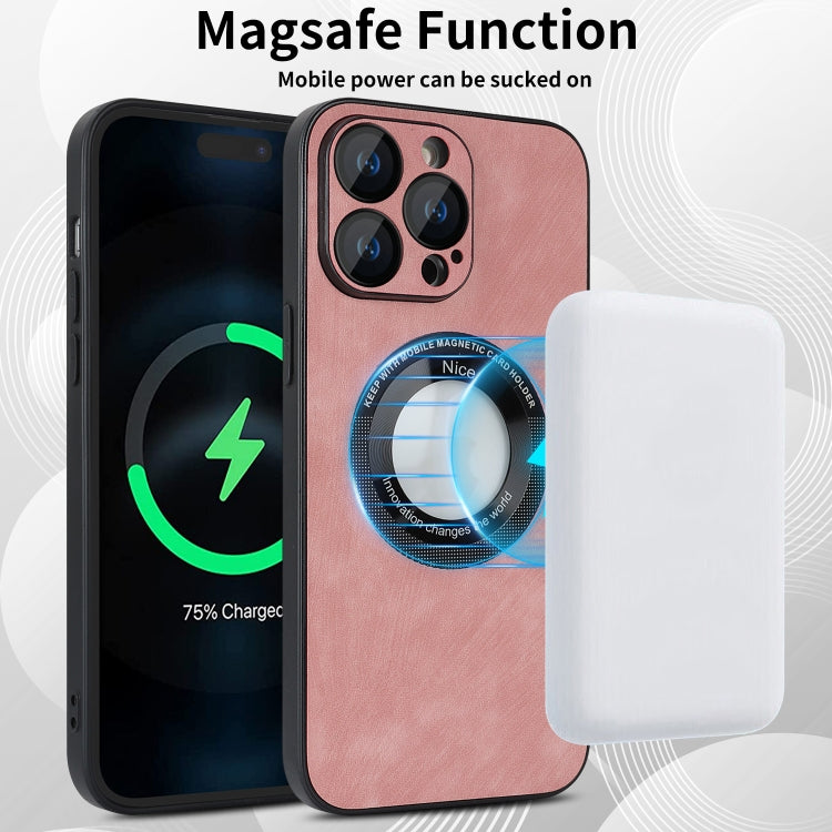 For iPhone 12 Pro Max Skin Feel Leather MagSafe Magnetic Phone Case(Pink) - iPhone 12 Pro Max Cases by buy2fix | Online Shopping UK | buy2fix