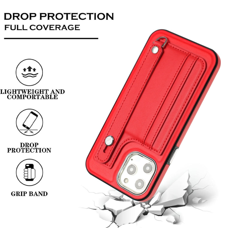 For iPhone 12 Pro Max Shockproof Leather Phone Case with Wrist Strap(Red) - iPhone 12 Pro Max Cases by buy2fix | Online Shopping UK | buy2fix