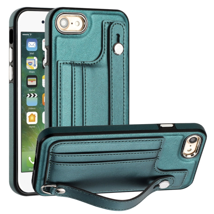 For iPhone SE 2022/SE 2020/6/7/8 Shockproof Leather Phone Case with Wrist Strap(Green) - iPhone SE 2022 / 2020 / 8 / 7 Cases by buy2fix | Online Shopping UK | buy2fix