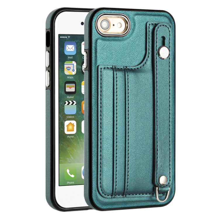 For iPhone SE 2022/SE 2020/6/7/8 Shockproof Leather Phone Case with Wrist Strap(Green) - iPhone SE 2022 / 2020 / 8 / 7 Cases by buy2fix | Online Shopping UK | buy2fix