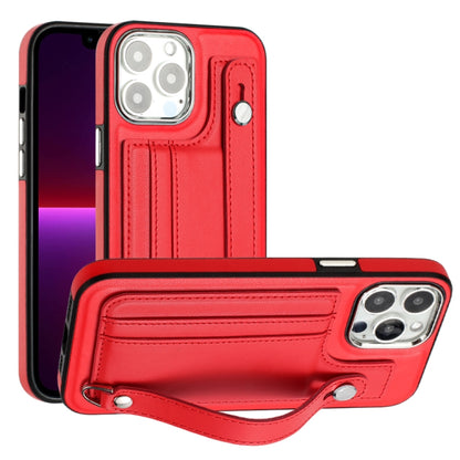 For iPhone 15 Pro Max Shockproof Leather Phone Case with Wrist Strap(Red) - iPhone 15 Pro Max Cases by buy2fix | Online Shopping UK | buy2fix