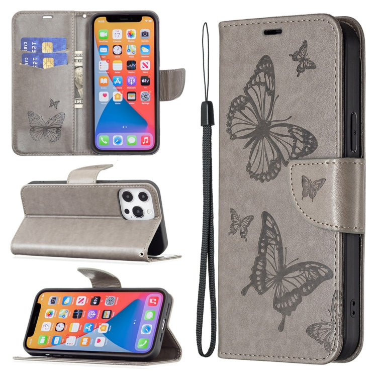 For Xiaomi Poco F5 5G / Redmi Note 12 Turbo Two Butterflies Embossing Leather Phone Case(Grey) - Xiaomi Cases by buy2fix | Online Shopping UK | buy2fix