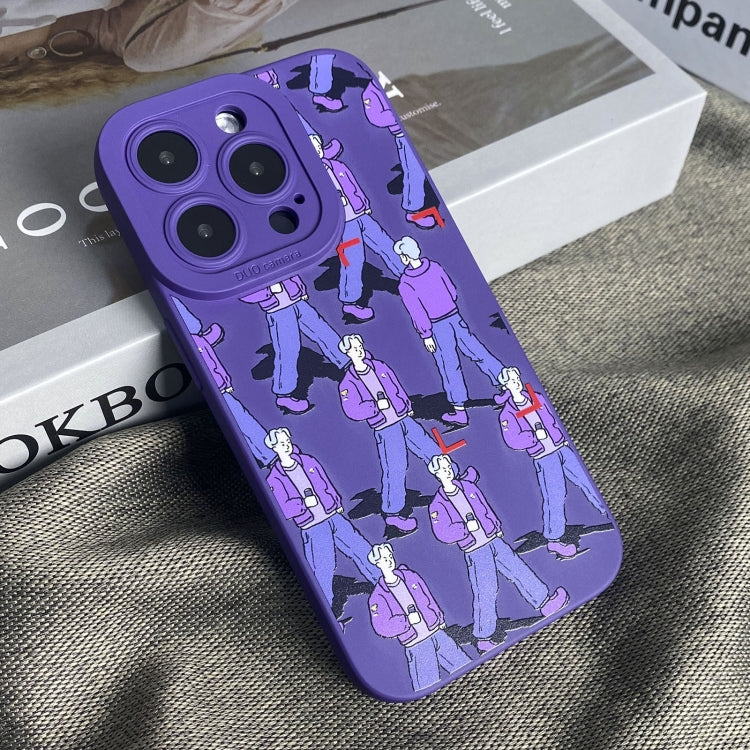 For iPhone 14 Pro Liquid Silicone Pedestrians Pattern Phone Case(Purple) - iPhone 14 Pro Cases by buy2fix | Online Shopping UK | buy2fix