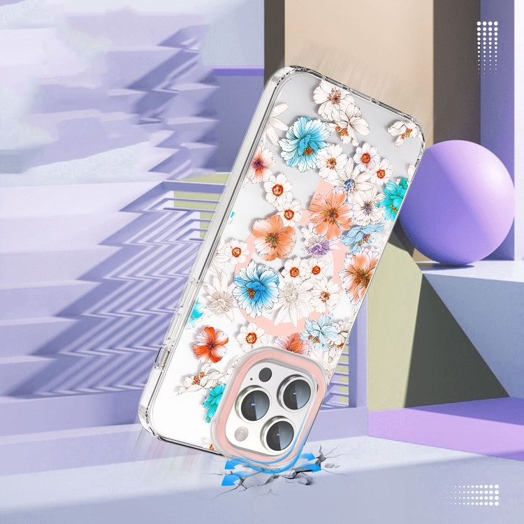 For iPhone 14 Pro MagSafe Magnetic TPU Phone Case(White Blue Flower) - iPhone 14 Pro Cases by buy2fix | Online Shopping UK | buy2fix