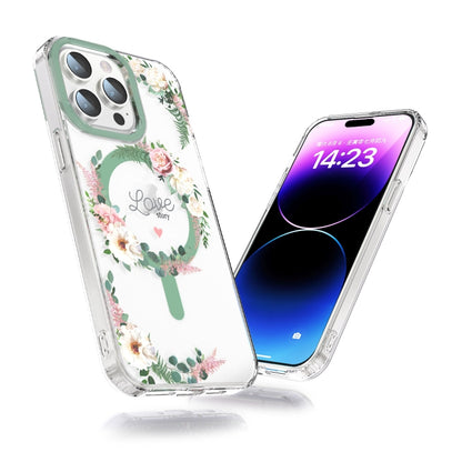 For iPhone 13 Pro MagSafe Magnetic TPU Phone Case(White Pink Rose) - iPhone 13 Pro Cases by buy2fix | Online Shopping UK | buy2fix