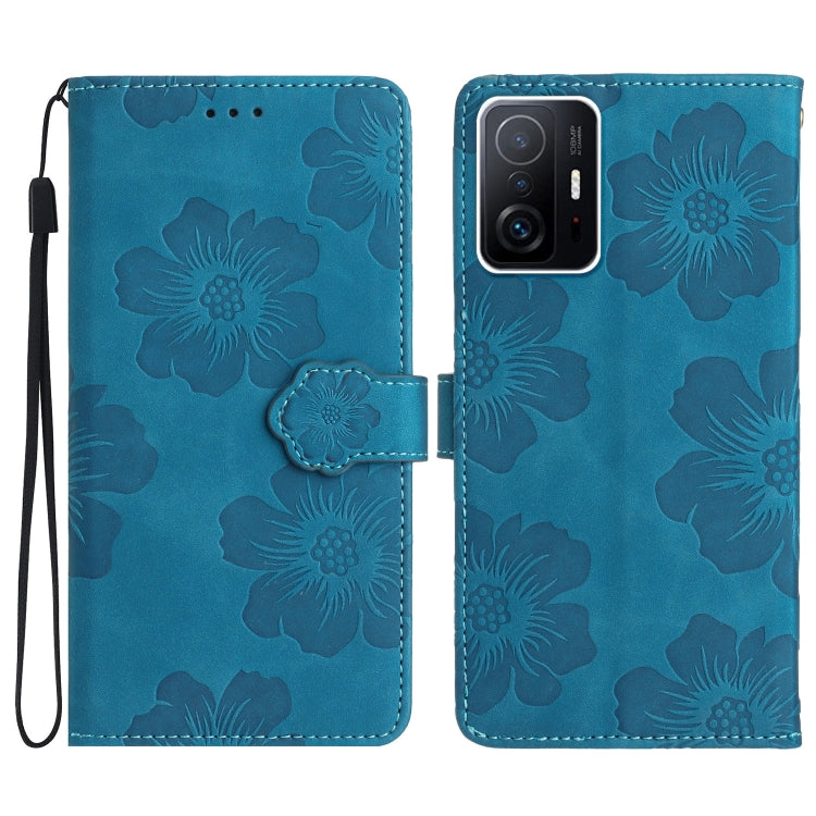 For Xiaomi 11T / 11T Pro Flower Embossing Pattern Leather Phone Case(Blue) - Xiaomi Cases by buy2fix | Online Shopping UK | buy2fix