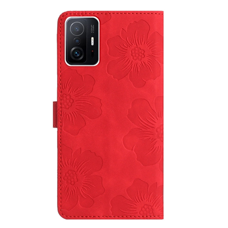 For Xiaomi 11T / 11T Pro Flower Embossing Pattern Leather Phone Case(Red) - Xiaomi Cases by buy2fix | Online Shopping UK | buy2fix