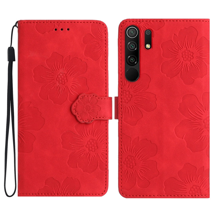 For Xiaomi Redmi 9 Flower Embossing Pattern Leather Phone Case(Red) - Xiaomi Cases by buy2fix | Online Shopping UK | buy2fix