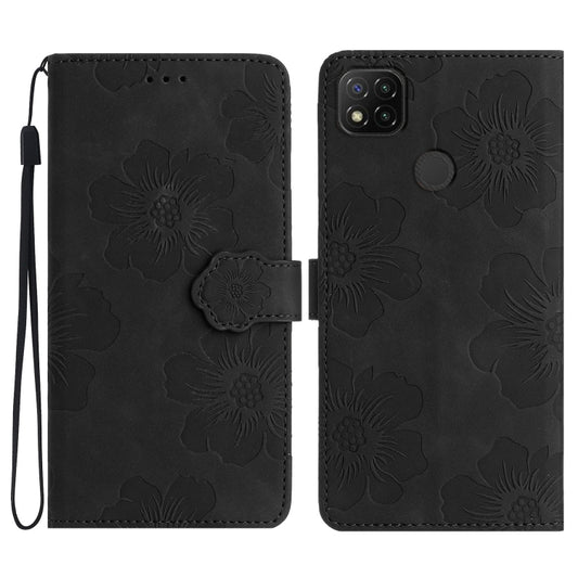 For Xiaomi Redmi 9C Flower Embossing Pattern Leather Phone Case(Black) - Xiaomi Cases by buy2fix | Online Shopping UK | buy2fix