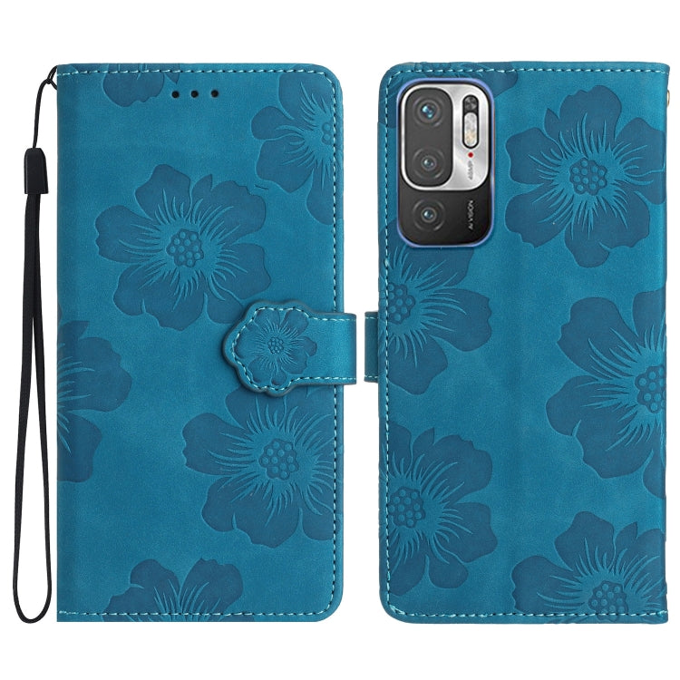 For Xiaomi Redmi Note 10 5G Flower Embossing Pattern Leather Phone Case(Blue) - Xiaomi Cases by buy2fix | Online Shopping UK | buy2fix