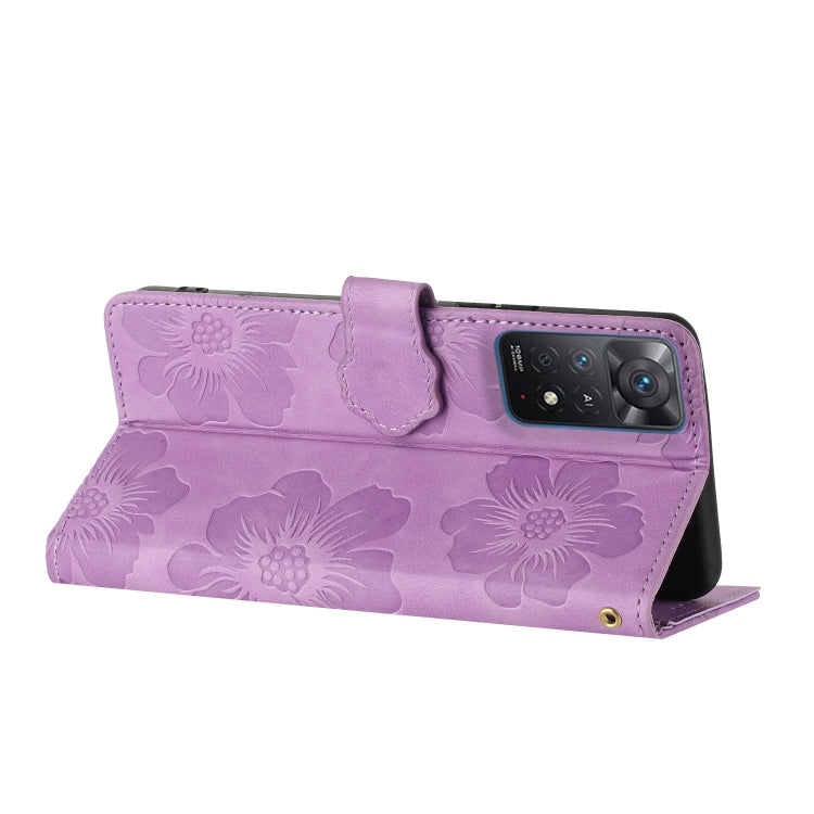 For Xiaomi Redmi Note 11 Pro 5G Global Flower Embossing Pattern Leather Phone Case(Purple) - Redmi Note 11 Pro Case by buy2fix | Online Shopping UK | buy2fix