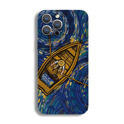 For iPhone 13 mini Precise Hole Oil Painting Pattern PC Phone Case(Boating) - iPhone 13 mini Cases by buy2fix | Online Shopping UK | buy2fix