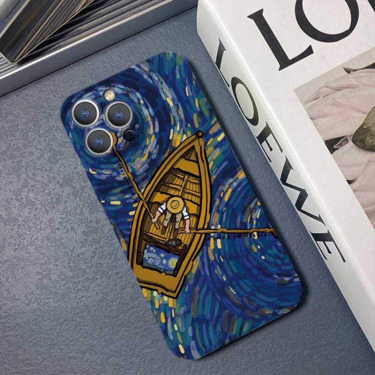 For iPhone 13 mini Precise Hole Oil Painting Pattern PC Phone Case(Boating) - iPhone 13 mini Cases by buy2fix | Online Shopping UK | buy2fix