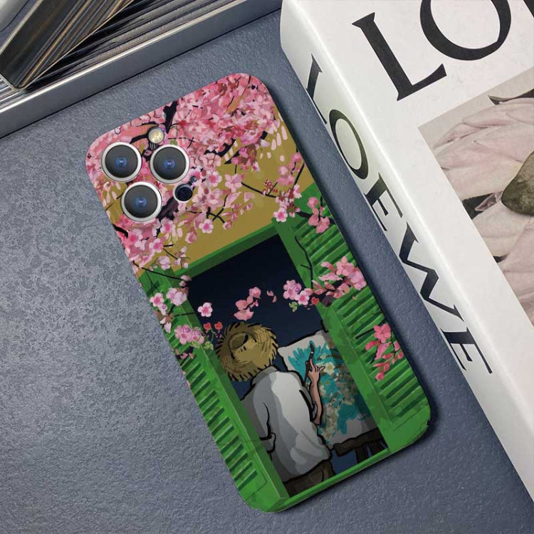 For iPhone 13 mini Precise Hole Oil Painting Pattern PC Phone Case(Peach Blossom) - iPhone 13 mini Cases by buy2fix | Online Shopping UK | buy2fix