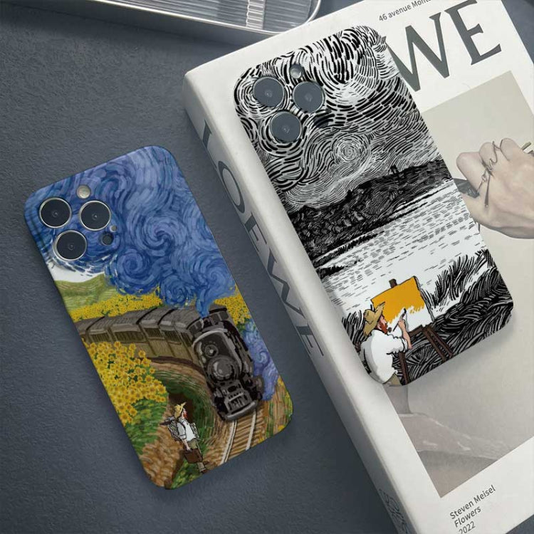 For iPhone 12 Pro Precise Hole Oil Painting Pattern PC Phone Case(Evening Breeze) - iPhone 12 / 12 Pro Cases by buy2fix | Online Shopping UK | buy2fix