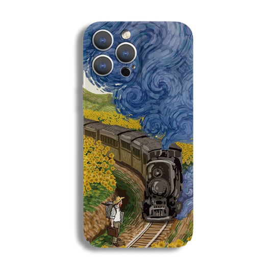 For iPhone 11 Precise Hole Oil Painting Pattern PC Phone Case(Train) - iPhone 11 Cases by buy2fix | Online Shopping UK | buy2fix