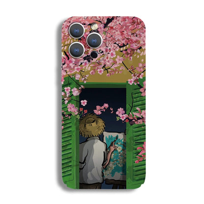 For iPhone X / XS Precise Hole Oil Painting Pattern PC Phone Case(Peach Blossom) - More iPhone Cases by buy2fix | Online Shopping UK | buy2fix