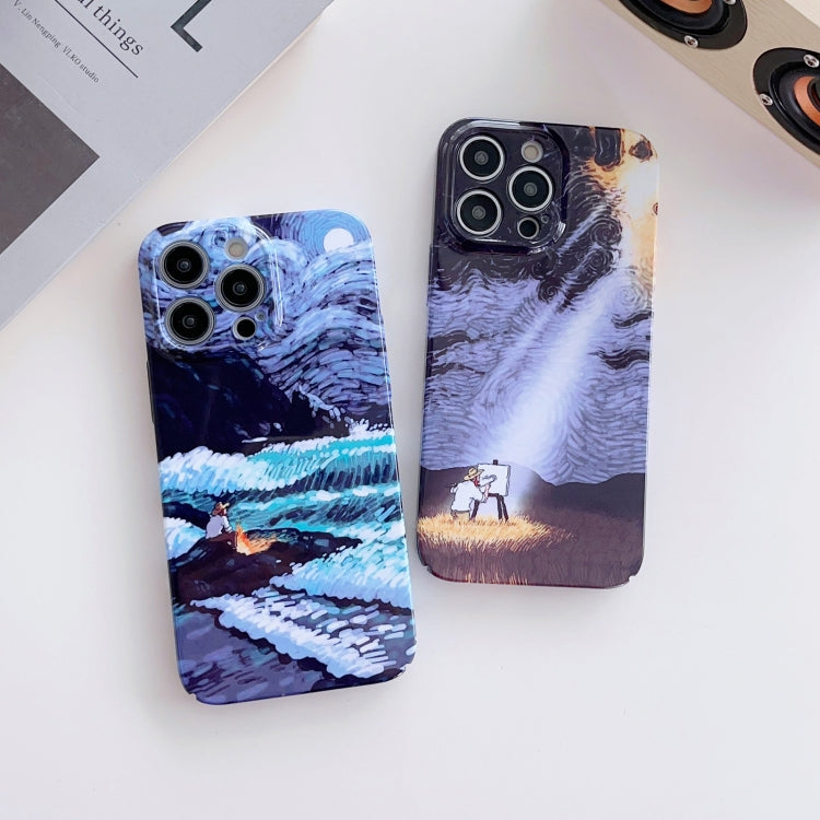 For iPhone 13 mini Precise Hole Oil Painting Pattern PC Phone Case(Rain) - iPhone 13 mini Cases by buy2fix | Online Shopping UK | buy2fix