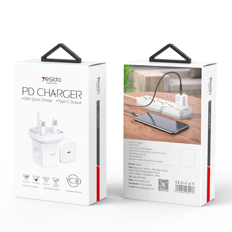 Yesido YC-30 PD 20W Type-C Port Mini Travel Fast Charger(UK Plug) - USB Charger by Yesido | Online Shopping UK | buy2fix