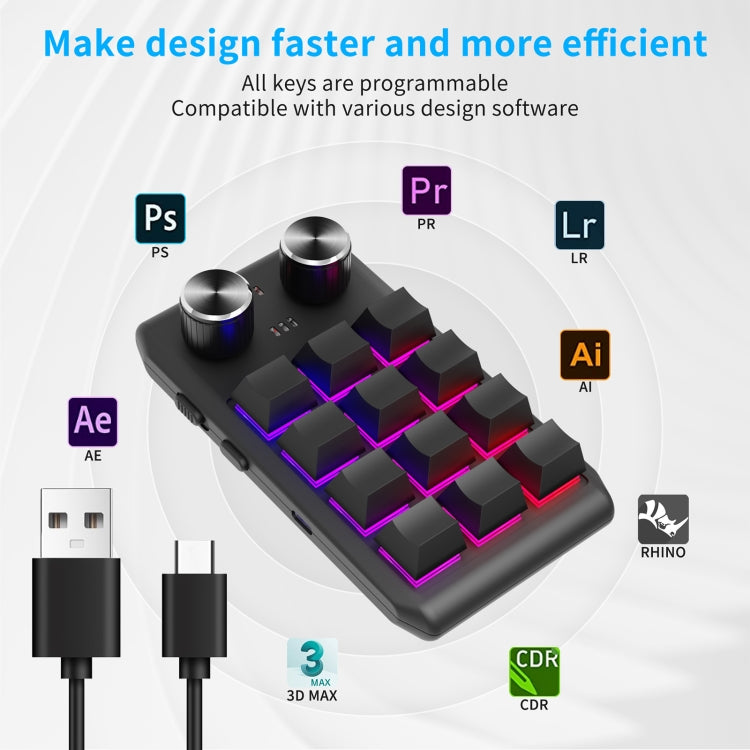 USB Wired 12KV2 MOLD Mini Mechanical 12 Keys 2 Knob Custom Programming Keyboard(Black) - Mini Keyboard by buy2fix | Online Shopping UK | buy2fix