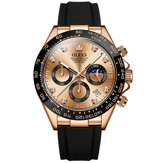 OLEVS 2875 Men Multifunctional Sports Chronograph Waterproof Quartz Watch(Rose Gold) - Silicone Strap Watches by OLEVS | Online Shopping UK | buy2fix