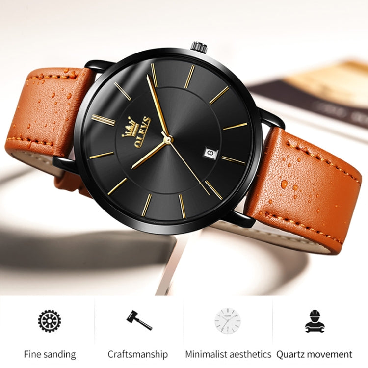 OLEVS 5869 Men Business Waterproof Genuine Leather Strap Quartz Watch(Black + Brown) - Leather Strap Watches by OLEVS | Online Shopping UK | buy2fix