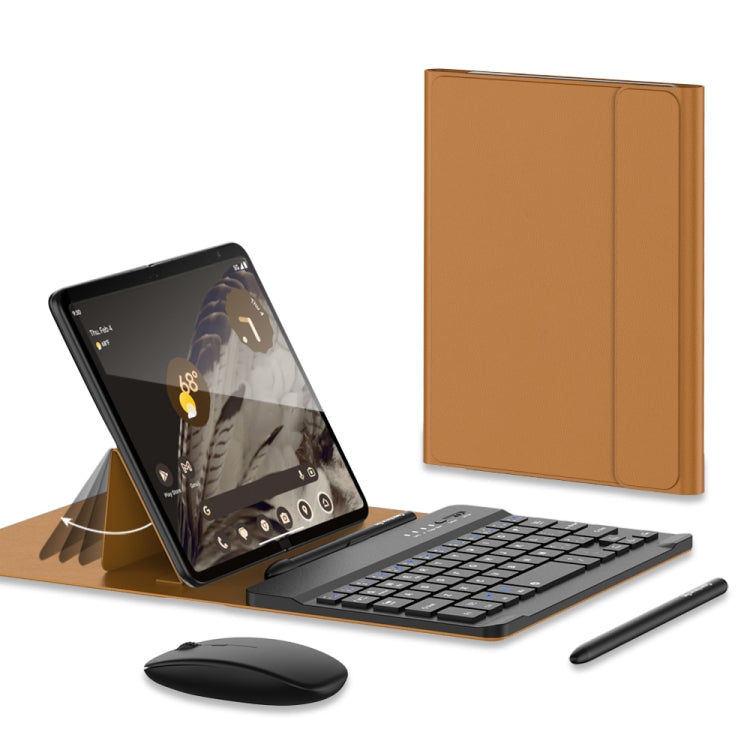 For Google Pixel Fold GKK Gear Adjustment Bluetooth Keyboard with Pen + Mouse + Leather Case(Brown) - Google Cases by GKK | Online Shopping UK | buy2fix