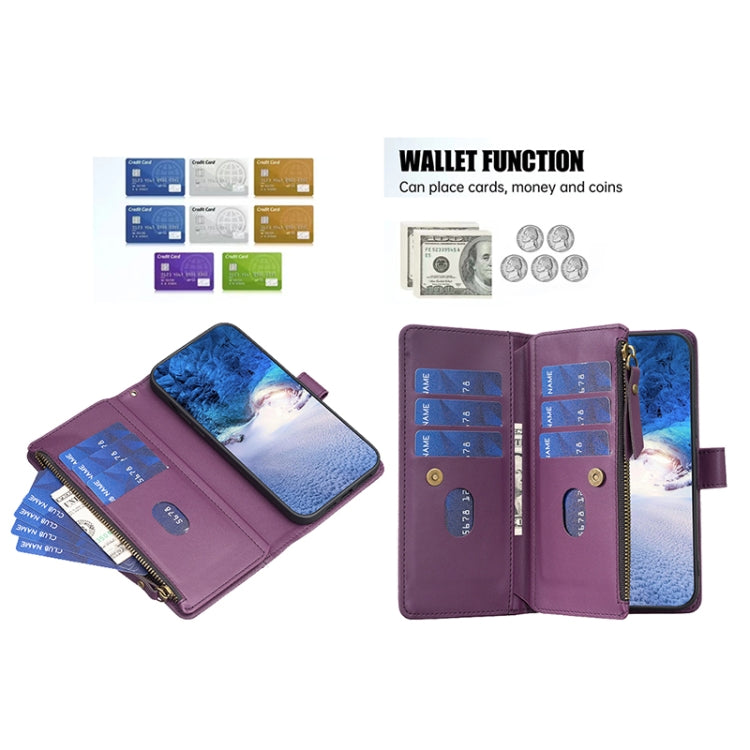 For iPhone 11 Pro 9 Card Slots Zipper Wallet Leather Flip Phone Case(Dark Purple) - iPhone 11 Pro Cases by buy2fix | Online Shopping UK | buy2fix