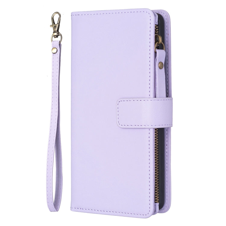 For iPhone 13 Pro Max 9 Card Slots Zipper Wallet Leather Flip Phone Case(Light Purple) - iPhone 13 Pro Max Cases by buy2fix | Online Shopping UK | buy2fix