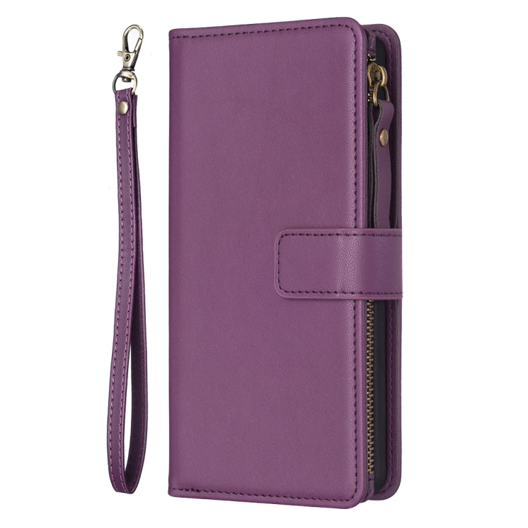 For Samsung Galaxy S21 5G 9 Card Slots Zipper Wallet Leather Flip Phone Case(Dark Purple) - Galaxy S21 5G Cases by buy2fix | Online Shopping UK | buy2fix