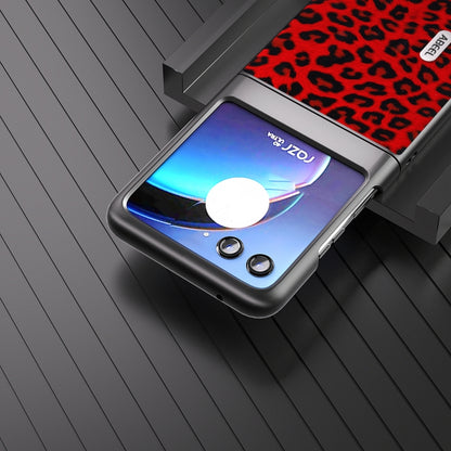For Motorola Razr 40 Ultra ABEEL Black Edge Leopard Phone Case(Red Leopard) - Motorola Cases by buy2fix | Online Shopping UK | buy2fix