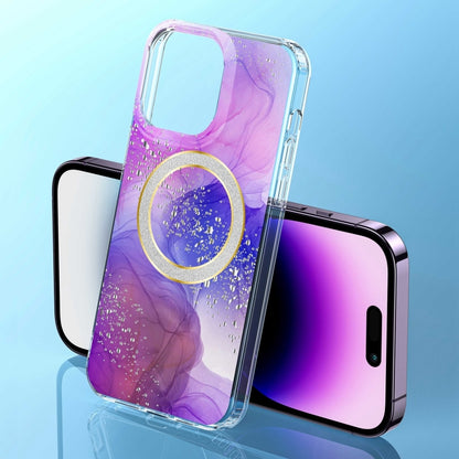 For iPhone 15 Pro Max Dual-side IMD Marble Magsafe Phone Case(Smudged Purple) - iPhone 15 Pro Max Cases by buy2fix | Online Shopping UK | buy2fix