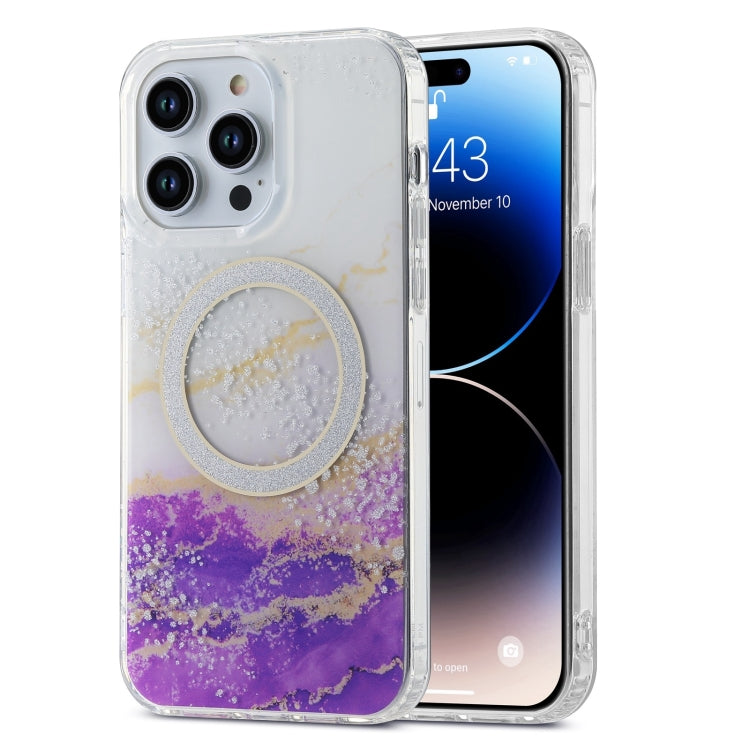 For iPhone 15 Pro Dual-side IMD Marble Magsafe Phone Case(White Purple) - iPhone 15 Pro Cases by buy2fix | Online Shopping UK | buy2fix