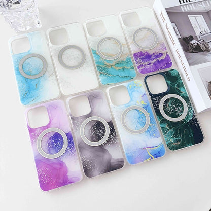 For iPhone 15 Pro Dual-side IMD Marble Magsafe Phone Case(White Purple) - iPhone 15 Pro Cases by buy2fix | Online Shopping UK | buy2fix