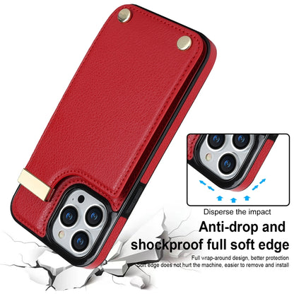 For iPhone 14 Pro Metal Buckle Card Slots Phone Case(Red) - iPhone 14 Pro Cases by buy2fix | Online Shopping UK | buy2fix