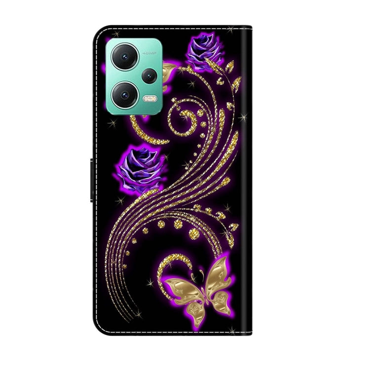 For Xiaomi Redmi Note 12 5G Global / Poco X5 Crystal 3D Shockproof Protective Leather Phone Case(Purple Flower Butterfly) - Xiaomi Cases by buy2fix | Online Shopping UK | buy2fix