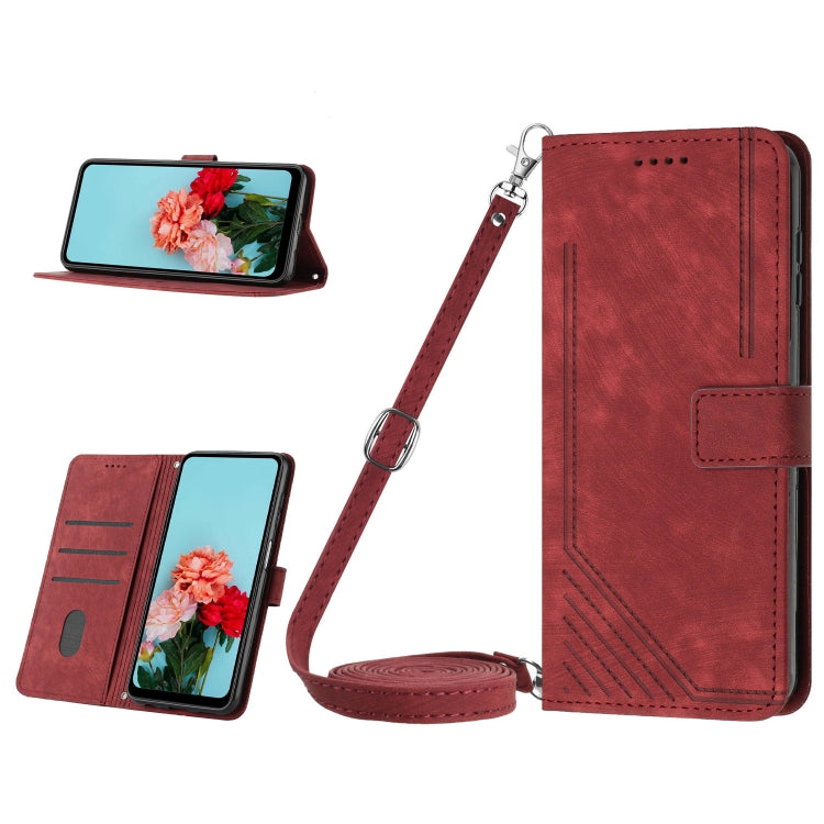 For Infinix Note 30i Skin Feel Stripe Pattern Leather Phone Case with Lanyard(Red) - Infinix Cases by buy2fix | Online Shopping UK | buy2fix