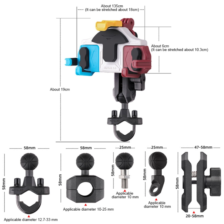 MOTOSLG Crab Motorcycle Phone Clamp Bracket M10 Ballhead Mount(Blue White Red) - Holder by MOTOLSG | Online Shopping UK | buy2fix