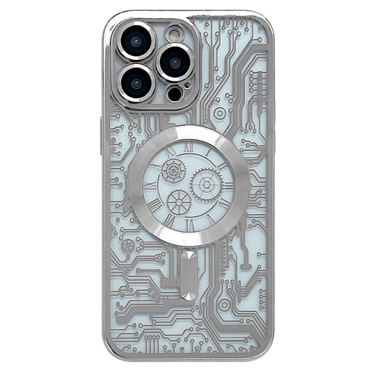 For iPhone 14 Pro Max Electroplated Circuit Board Pattern MagSafe Phone Case(Silver) - iPhone 14 Pro Max Cases by buy2fix | Online Shopping UK | buy2fix