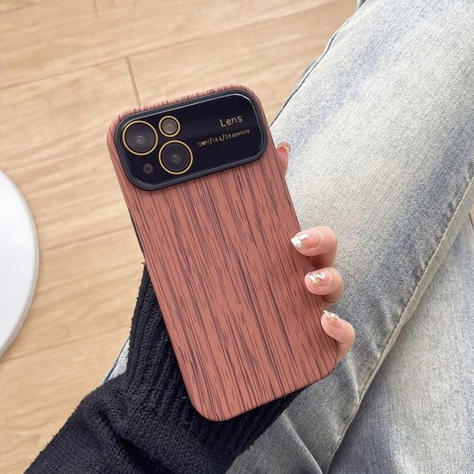 For iPhone 14 Plus Wood Grain TPU Phone Case with Lens Film(Brown) - iPhone 14 Plus Cases by buy2fix | Online Shopping UK | buy2fix