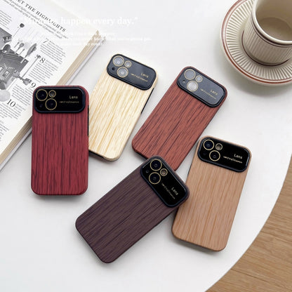 For iPhone 12 Pro Wood Grain TPU Phone Case with Lens Film(Khaki) - iPhone 12 / 12 Pro Cases by buy2fix | Online Shopping UK | buy2fix