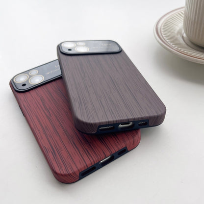 For iPhone 12 Pro Wood Grain TPU Phone Case with Lens Film(Red) - iPhone 12 / 12 Pro Cases by buy2fix | Online Shopping UK | buy2fix