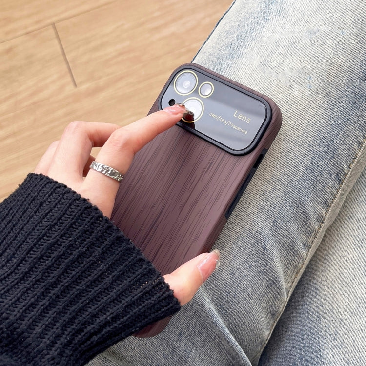 For iPhone 11 Wood Grain TPU Phone Case with Lens Film(Khaki) - iPhone 11 Cases by buy2fix | Online Shopping UK | buy2fix