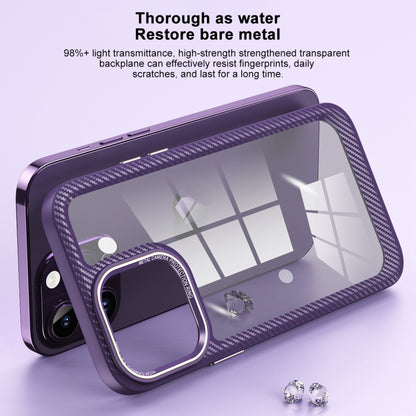 For iPhone 14 Carbon Fiber Transparent Back Panel Phone Case(Black + Transparent Black) - iPhone 14 Cases by buy2fix | Online Shopping UK | buy2fix
