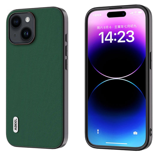 For iPhone 14 Plus ABEEL Genuine Leather Silky Soft Black Edge Phone Case(Green) - iPhone 14 Plus Cases by buy2fix | Online Shopping UK | buy2fix