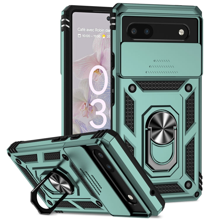 For Google Pixel 6a Sliding Camshield Holder Phone Case(Dark Green) - Google Cases by buy2fix | Online Shopping UK | buy2fix