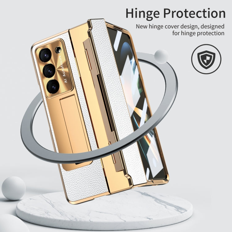 For Samsung Galaxy Z Fold5 5G Integrated Full Coverage Pen Slot Folding Phone Case with Stylus(Gold+White) - Galaxy Z Fold5 Cases by buy2fix | Online Shopping UK | buy2fix