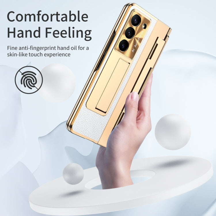 For Samsung Galaxy Z Fold5 5G Integrated Full Coverage Pen Slot Folding Phone Case with Stylus(Gold+White) - Galaxy Z Fold5 Cases by buy2fix | Online Shopping UK | buy2fix