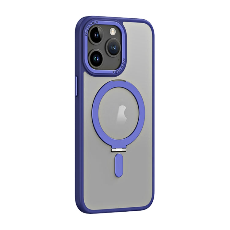 For iPhone 15 Pro Skin Feel MagSafe Shockproof Phone Case with Holder(Dark Blue) - iPhone 15 Pro Cases by buy2fix | Online Shopping UK | buy2fix