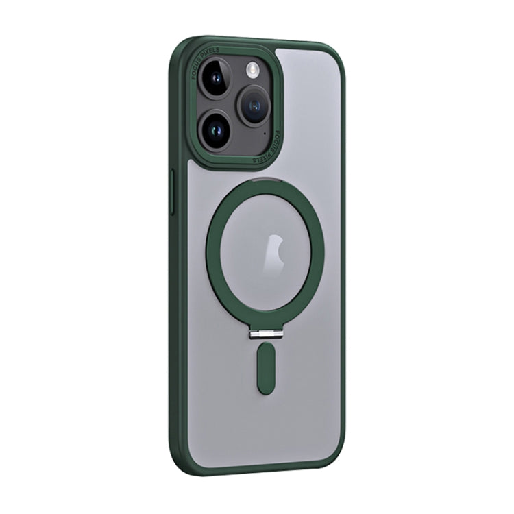 For iPhone 15 Pro Skin Feel MagSafe Shockproof Phone Case with Holder(Dark Green) - iPhone 15 Pro Cases by buy2fix | Online Shopping UK | buy2fix